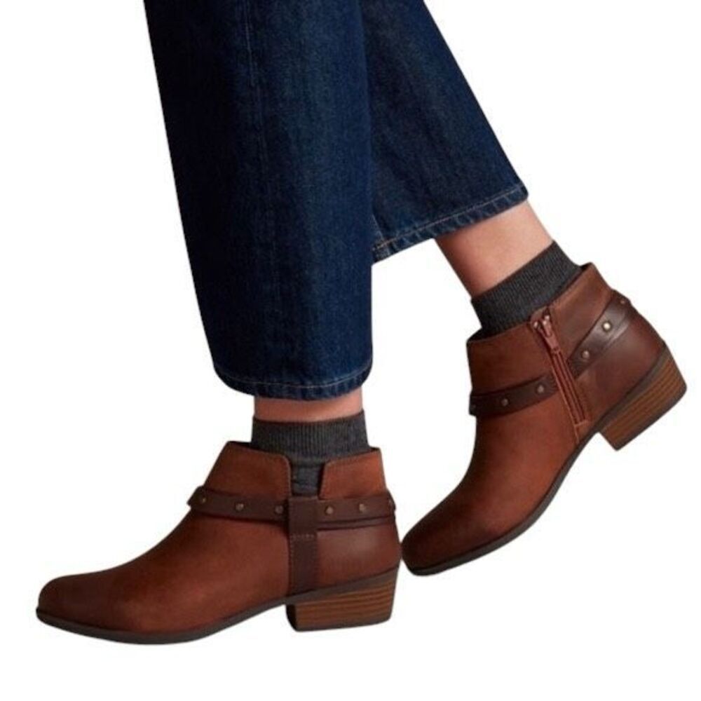 Clark’s Collection Addiy Zoei Brown Leather Ankle Boots Women’s Sz 8 8M Booties - Picture 8 of 8